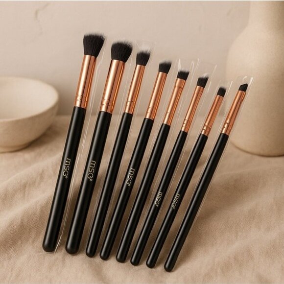 MSQ 8-Piece Eye Makeup Brush Set Black Rose Gold Blending & Detail Brushes - Picture 3 of 9